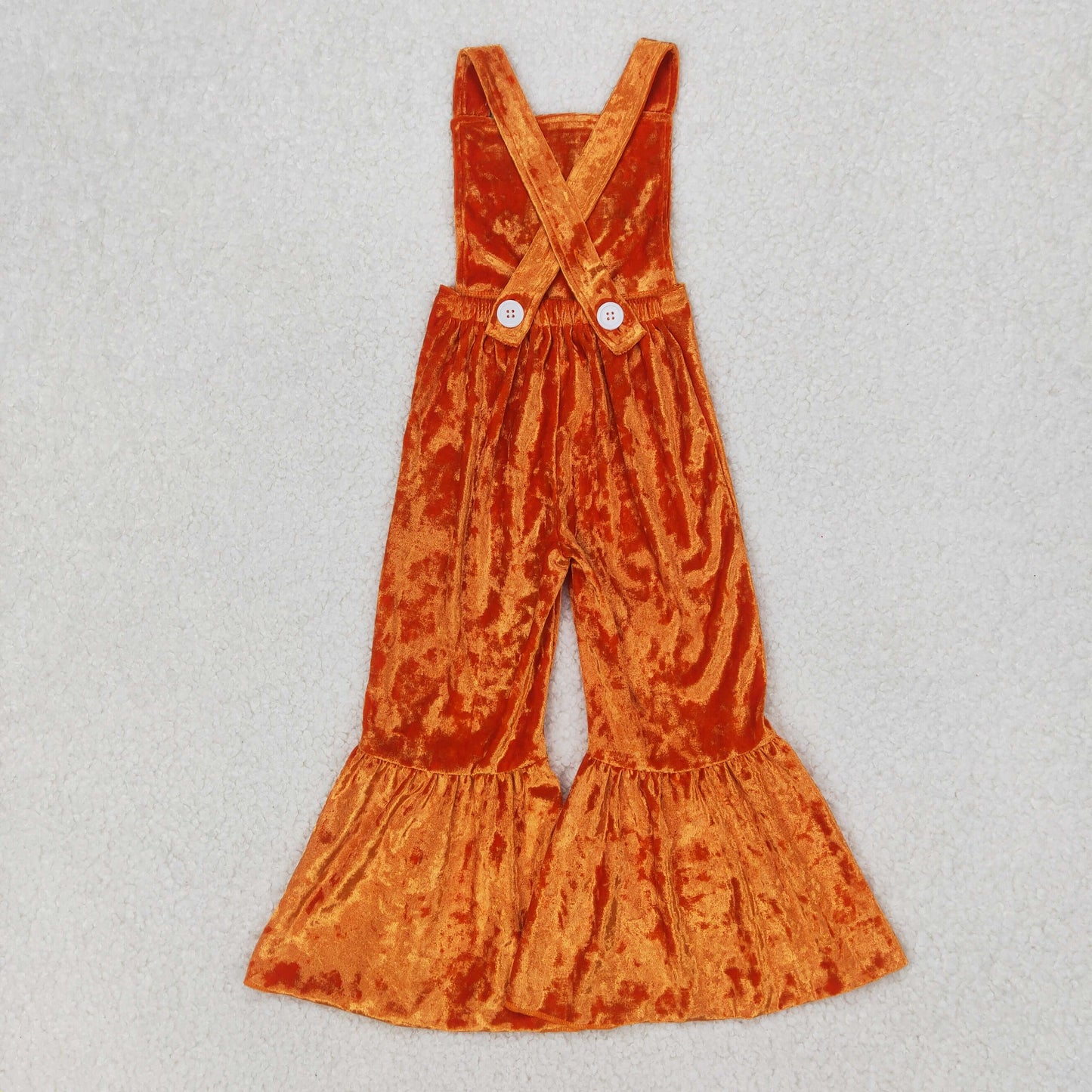 RTS NO MOQ(In Stock) SR2444 Embroidered bluey orange gold velvet suspender jumpsuit
