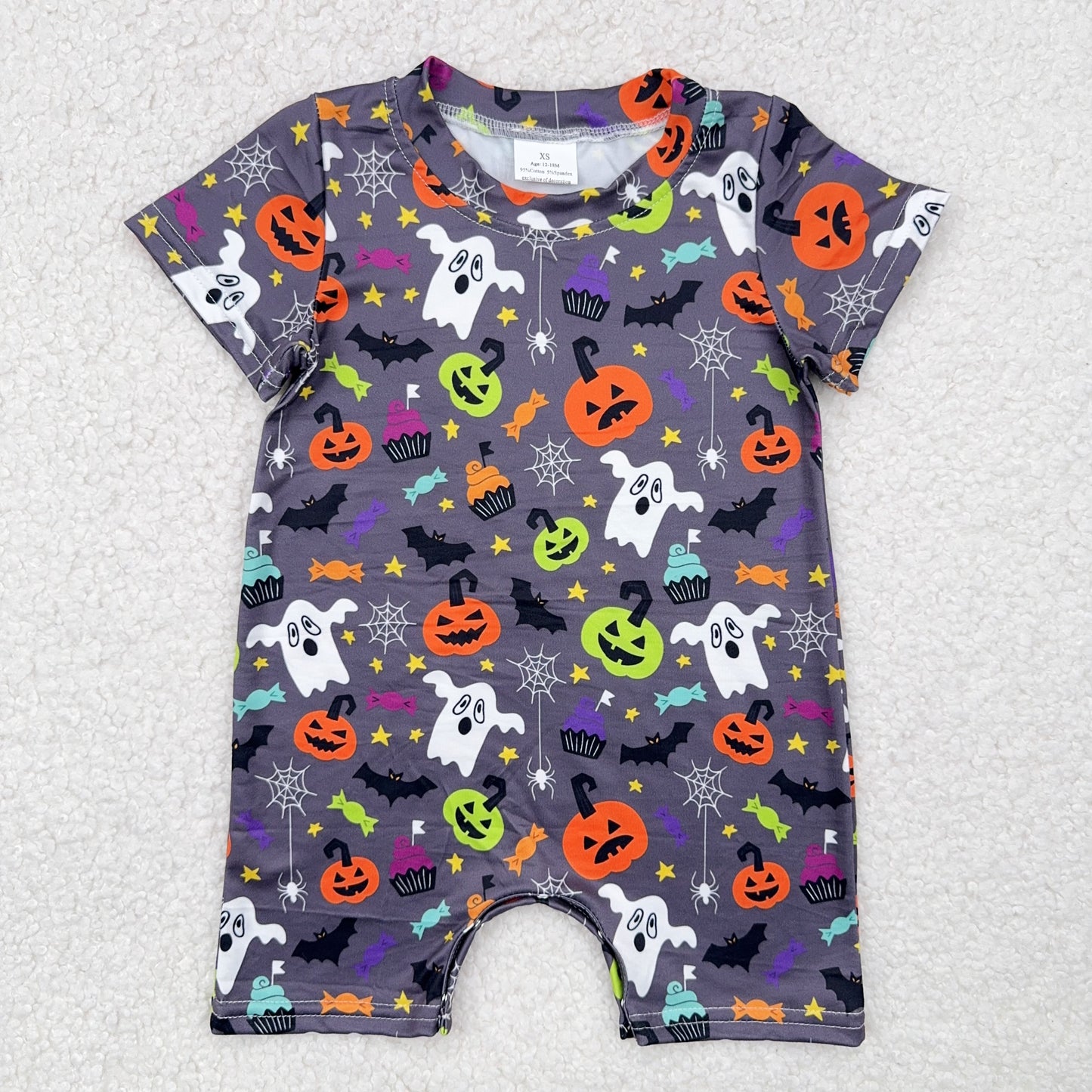 RTS SALES NO MOQ南瓜怪蜘蛛网幽灵星星黑色连体衣Pumpkin Monster Spiderweb Ghost Star Black Bodysuit