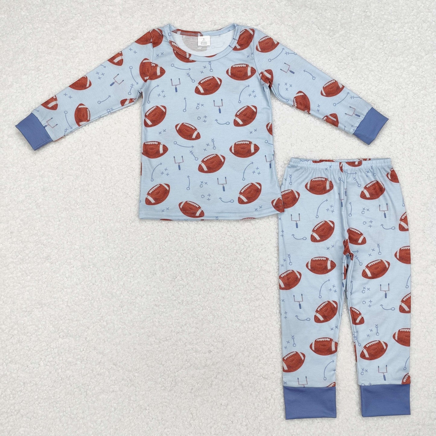RTS NO MOQ(In Stock) Modal rugby symbol blue long sleeve trousers pajama set