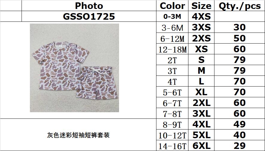 RTS NO MOQ GSSO1725 Gray camouflage short-sleeved shorts set