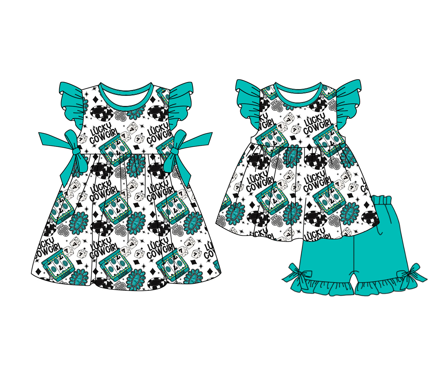 1.3 custom each style moq 5eta 4-6week Sibling Sister LUCKY baby girl short sleeve shorts sets and dresses match design
