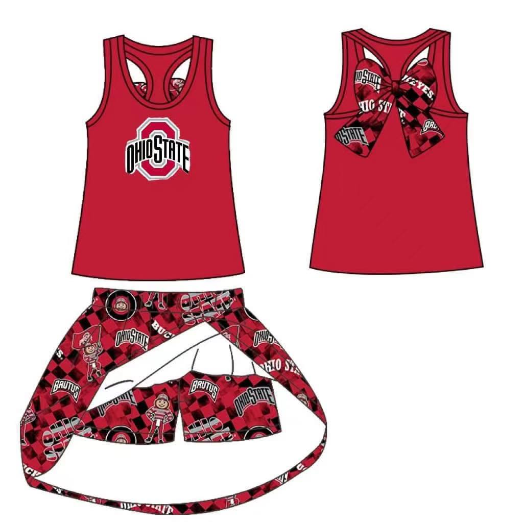 custom moq 3 eta 6-7weeks team summer baby girls clothes brick red sleeveless shorts skirts sets-25.5.6