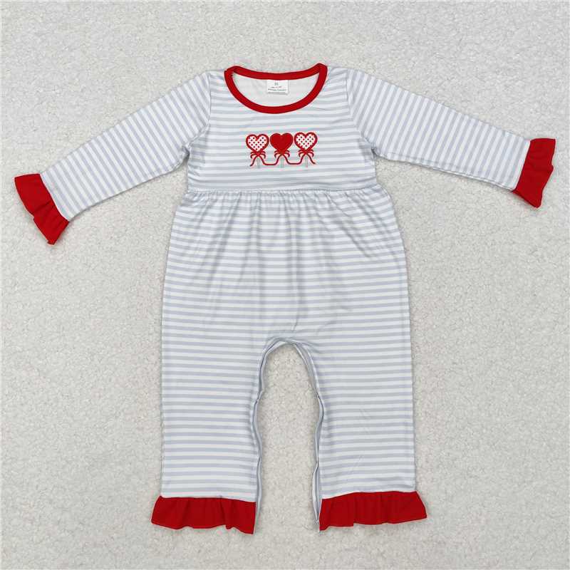RTS NO MOQ(In Stock) LR1925 Baby Girl clothes love long sleeve bodysuit with embroidered