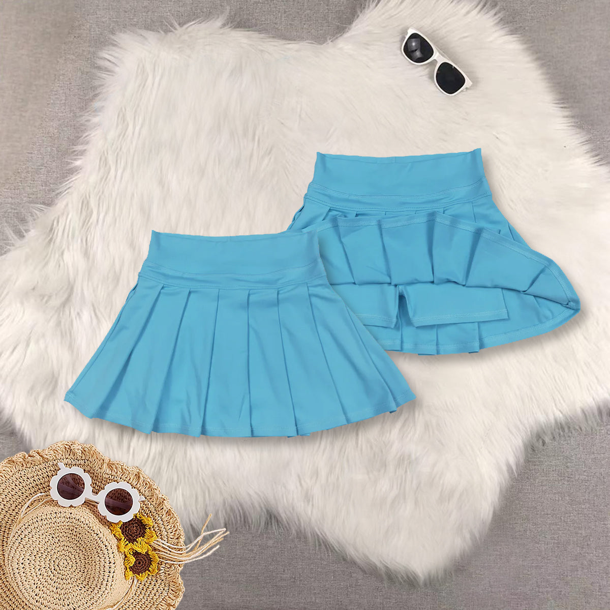 RTS NO MOQ Sibling baby girls clothes smiley blue short sleeve short skirts sets and Top and yoga skirts