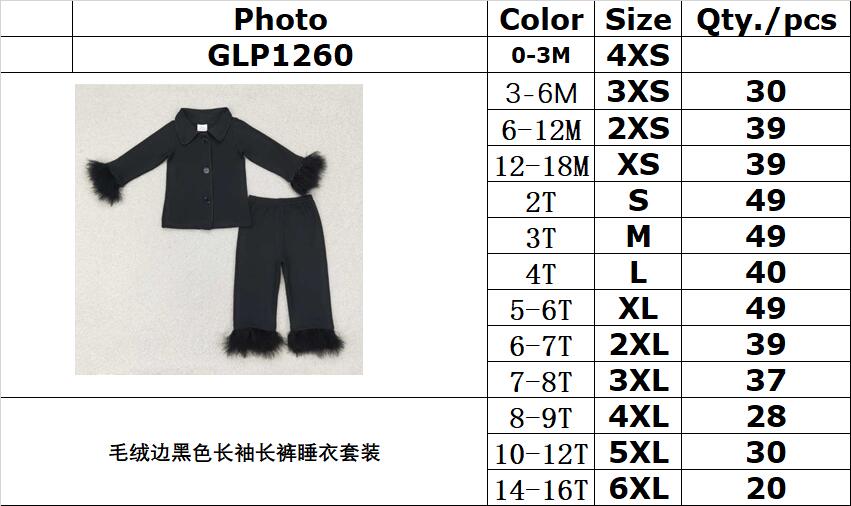 RTS NO MOQ ETA 5/7days arrived GLP1260 Plush-trimmed black long-sleeved long-pants pajama set