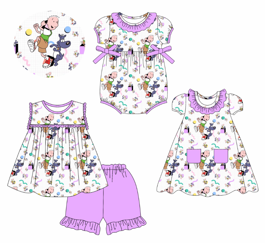 Custom summer cartoon baby girls clothes sets dress romper