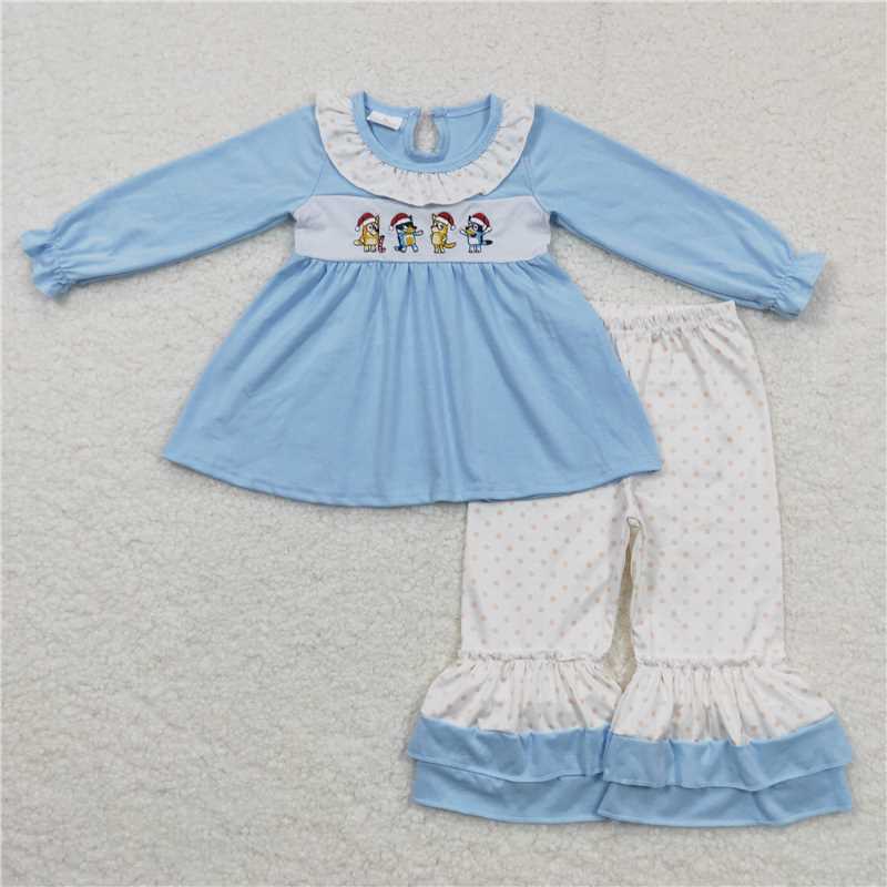 RTS NO MOQ(In Stock) GLP0675 Baby girl Toddler embroidery Christmas cartoon Shirts Pants Clothes Sets