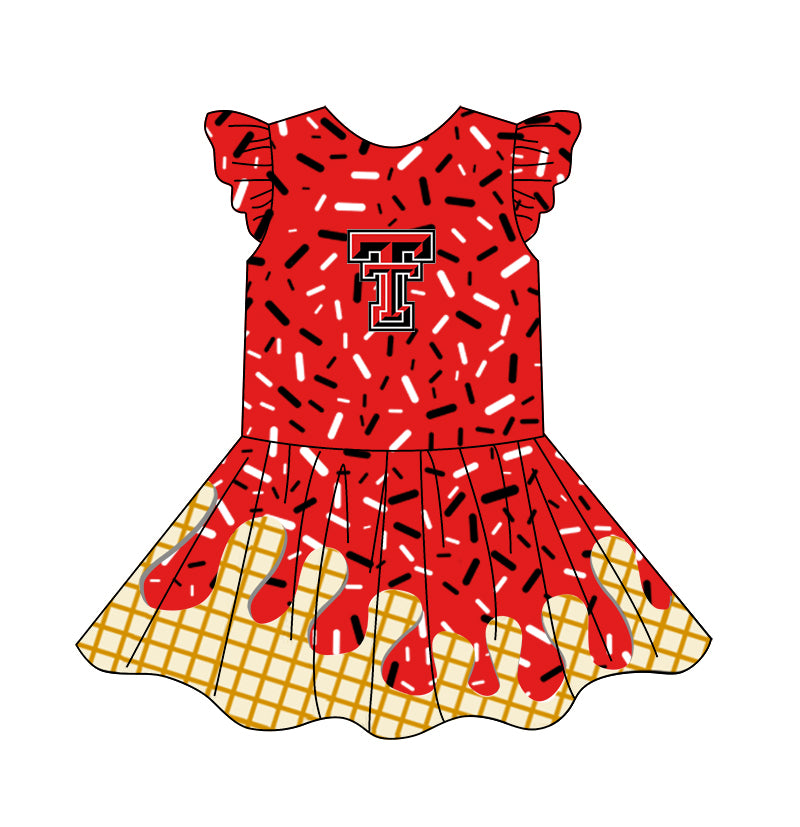 custom moq 3 eta 6-7weeks baby girls clothes team red flying Sleeves Dress
