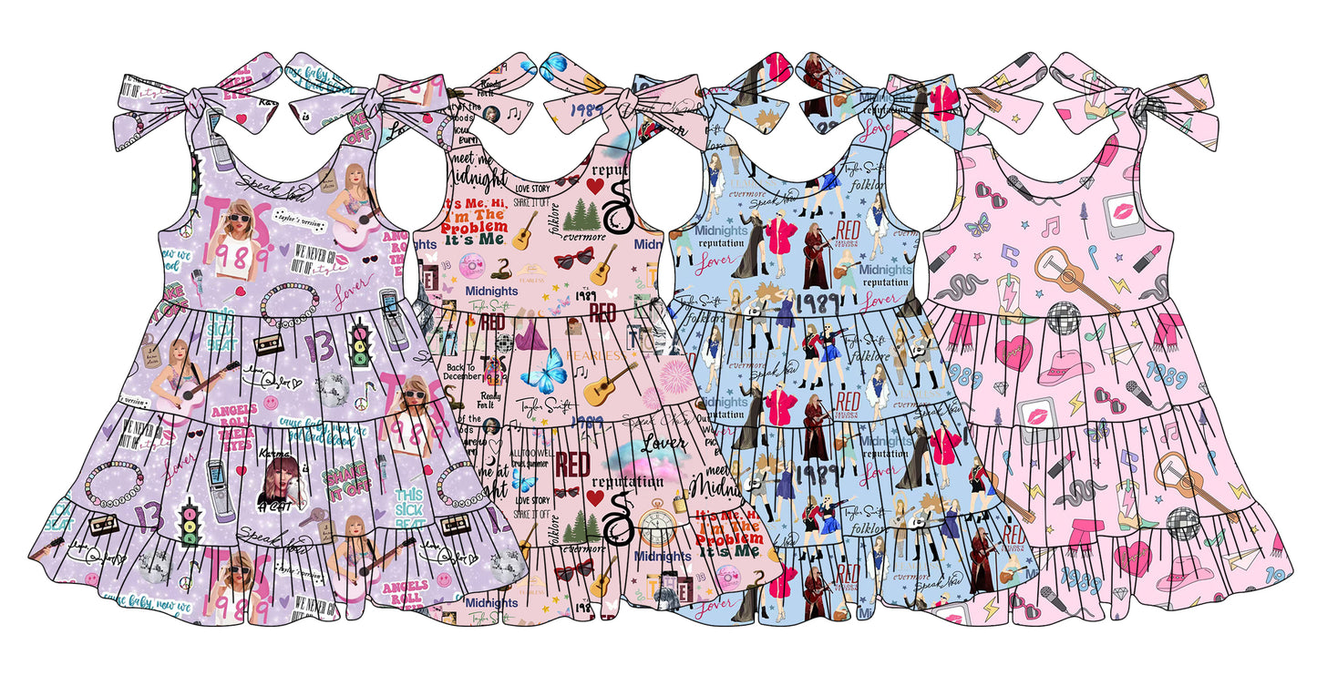 3.15 custom each style moq 5eta 4-6week Sibling Sister taylor swift baby girls short sleeve dress and dress 4 match design