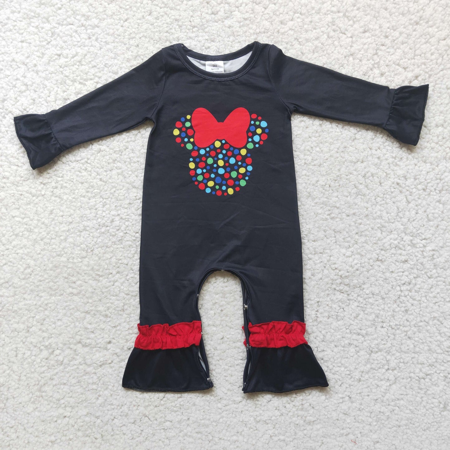 RTS NO MOQ(In Stock) 6 A19-20 Bow tie Mickey long sleeve romper