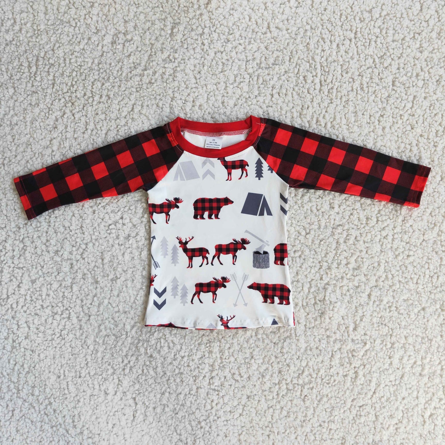 RTS NO MOQ 6 A33-1 Red Plaid Elk Bear Long Sleeve