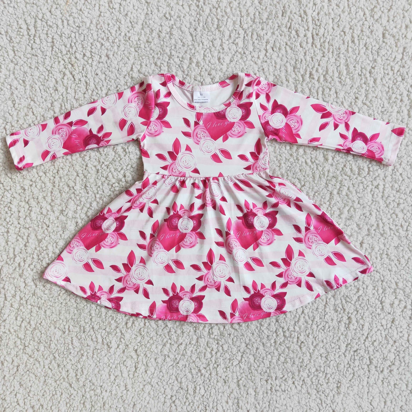 RTS NO MOQ(In Stock ) Valentine's Day Flower Long Sleeve Dress