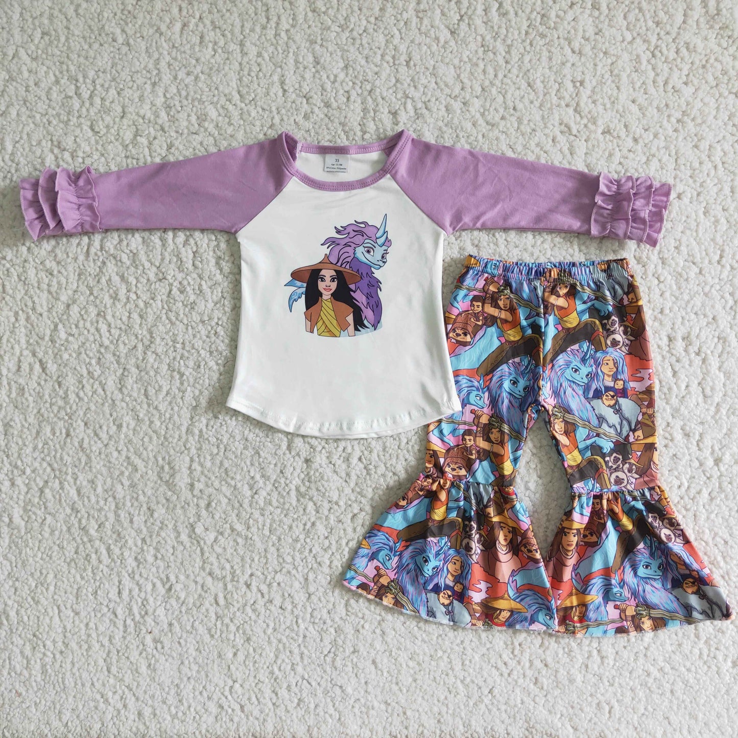 RTS NO MOQ ETA 5/7days Arrived 6 B3-17 Dragon-seeking purple long-sleeved top and bell-bottom pants suit