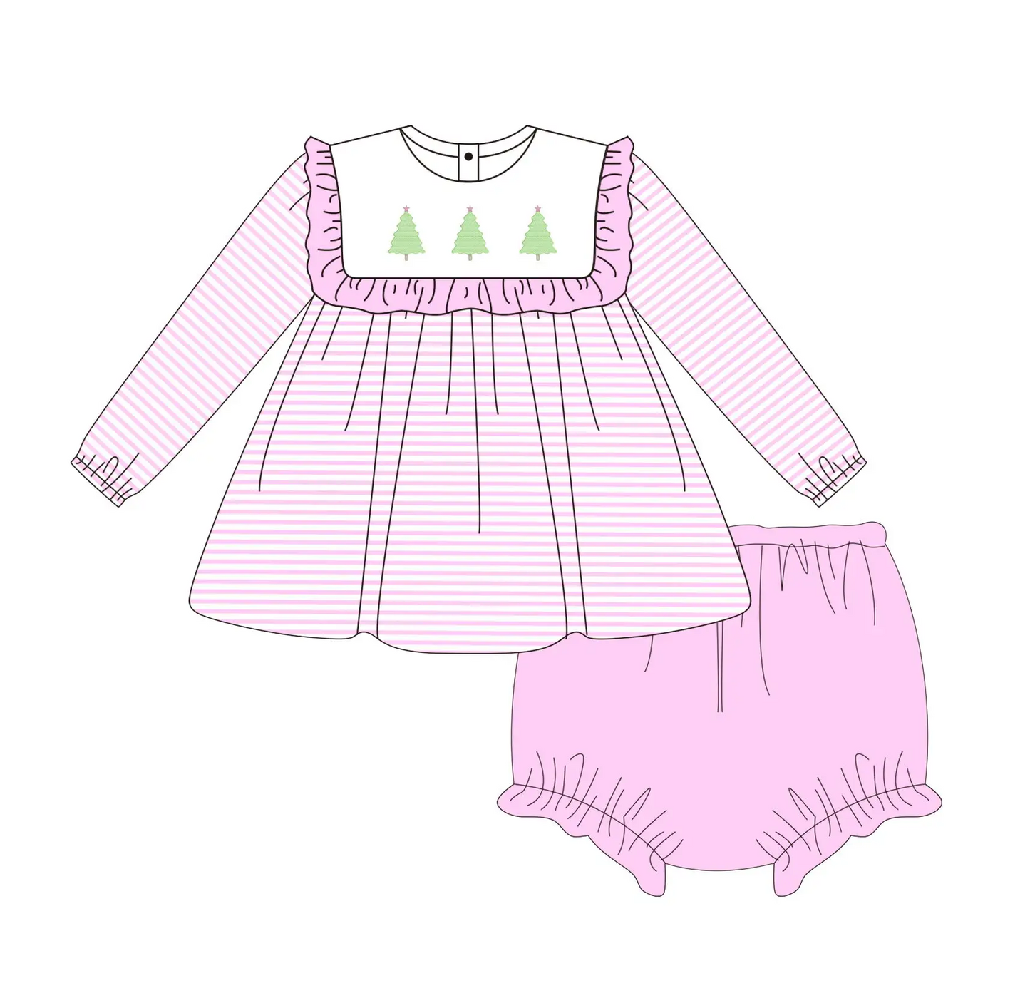 Custom moq 3 eta 7/8week moq 5 eta /4/5week Green Christmas tree pattern pink square neck striped long sleeve thong set