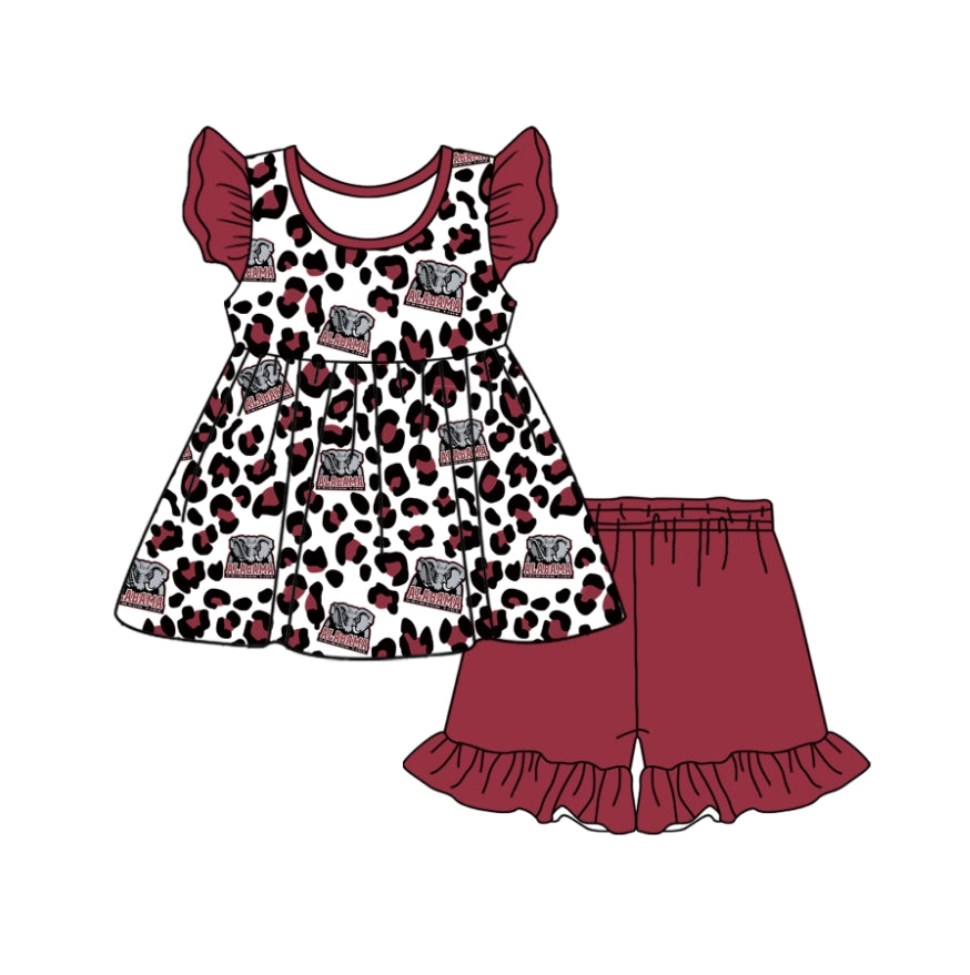 Custom Red Elephant Girls Skirt Short Sleeve Suit