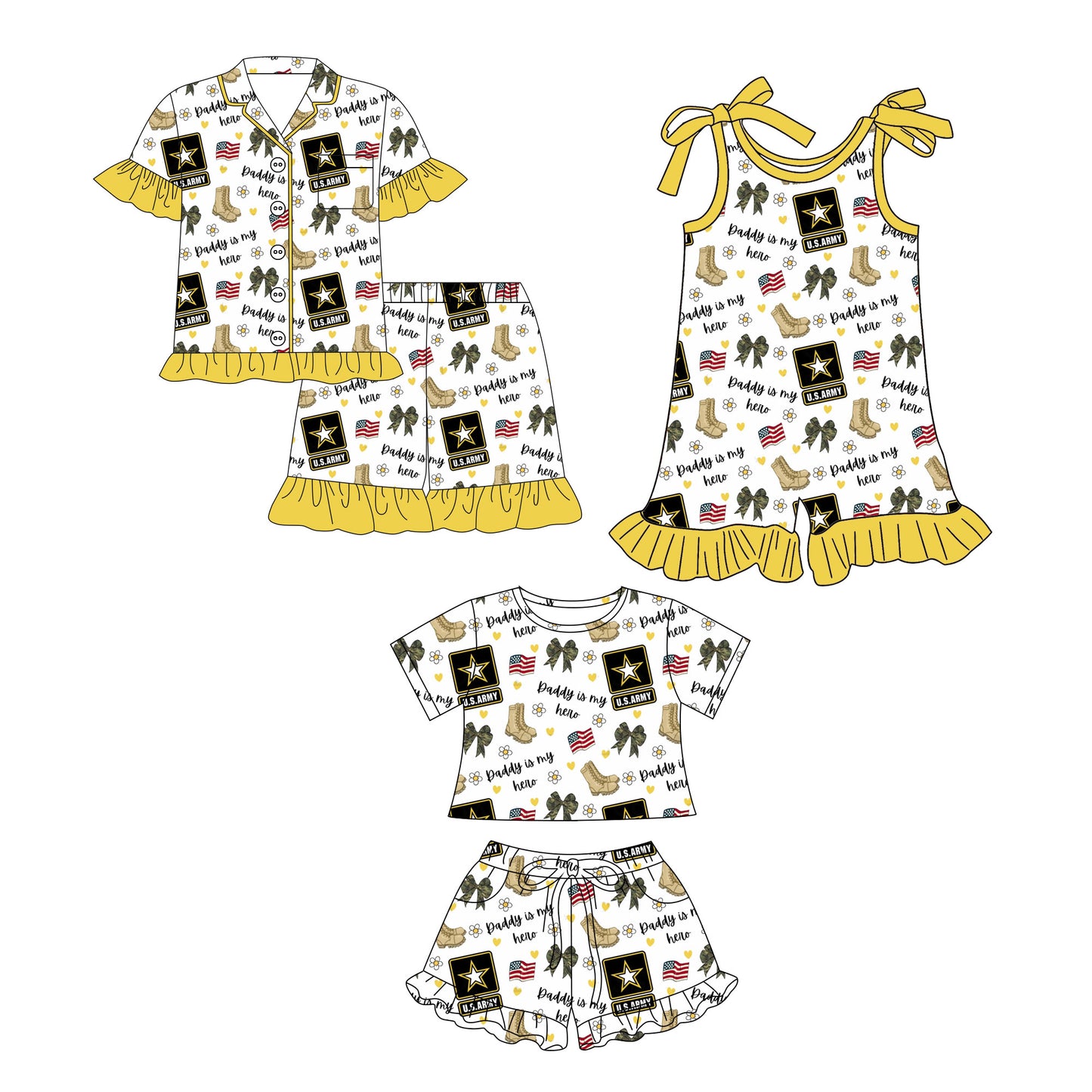 26.1.3 custom each style moq 5 eta 6-8week Sibling Sister bow boot flag baby short sleeve shorts sets 2 and jumpsuit match design