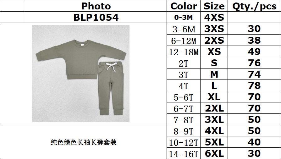 RTS NO MOQ ETA 5/7days Arrived BLP1054 Pure green long-sleeved trousers set