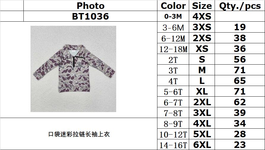 RTS NO MOQ ETA 5/7days arrived BT1036 Pocket camouflage zipper long-sleeved top