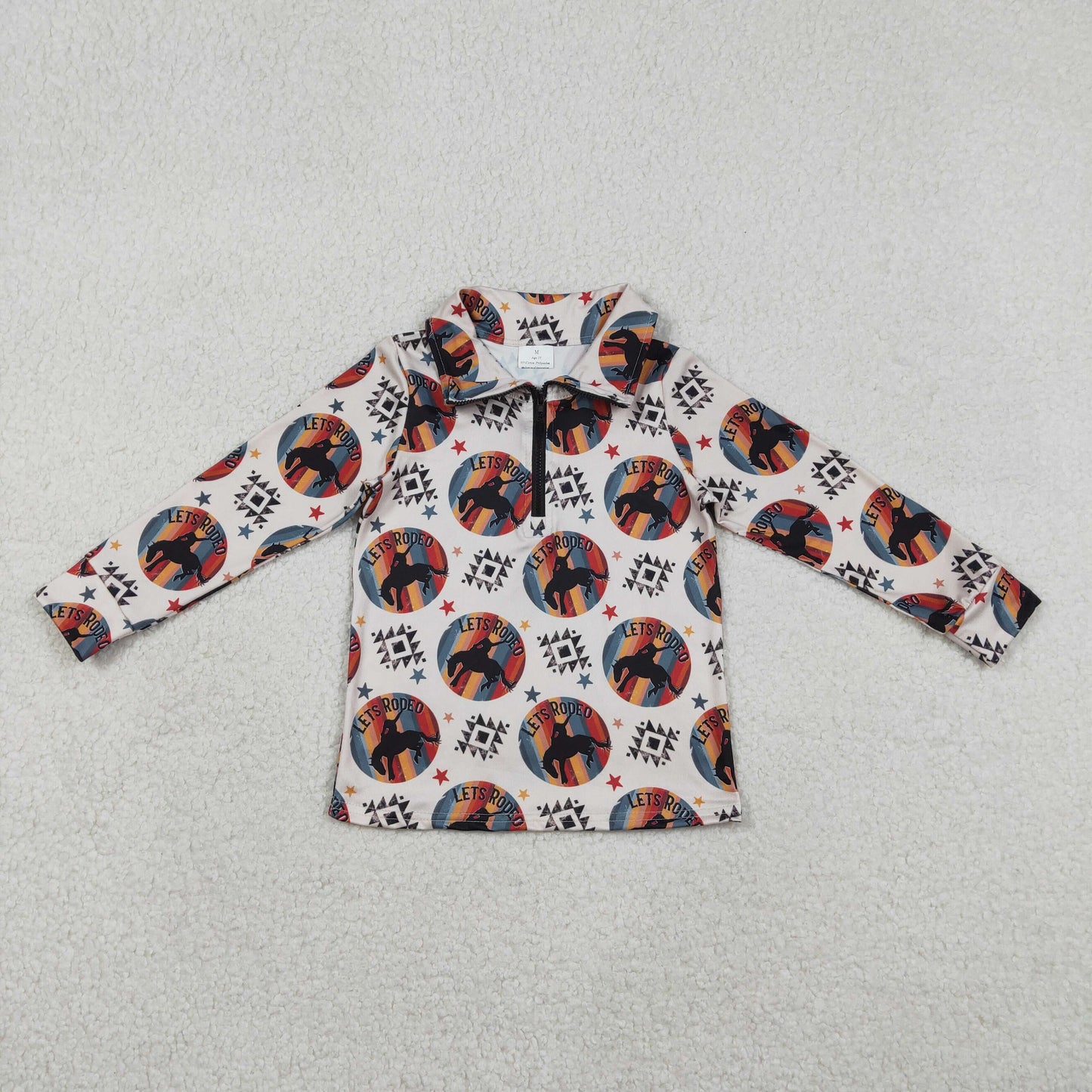 RTS NO MOQ(In Stock) Rodeo Geometric Horse Riding Star Zipper Long-Sleeve Top