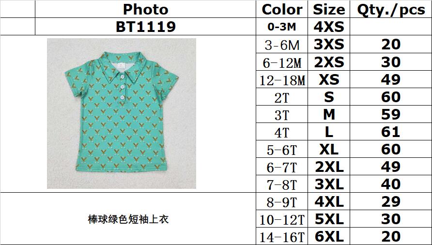 RTS NO MOQ ETA 5/7days Arrived BT1119 Baseball green short-sleeved top