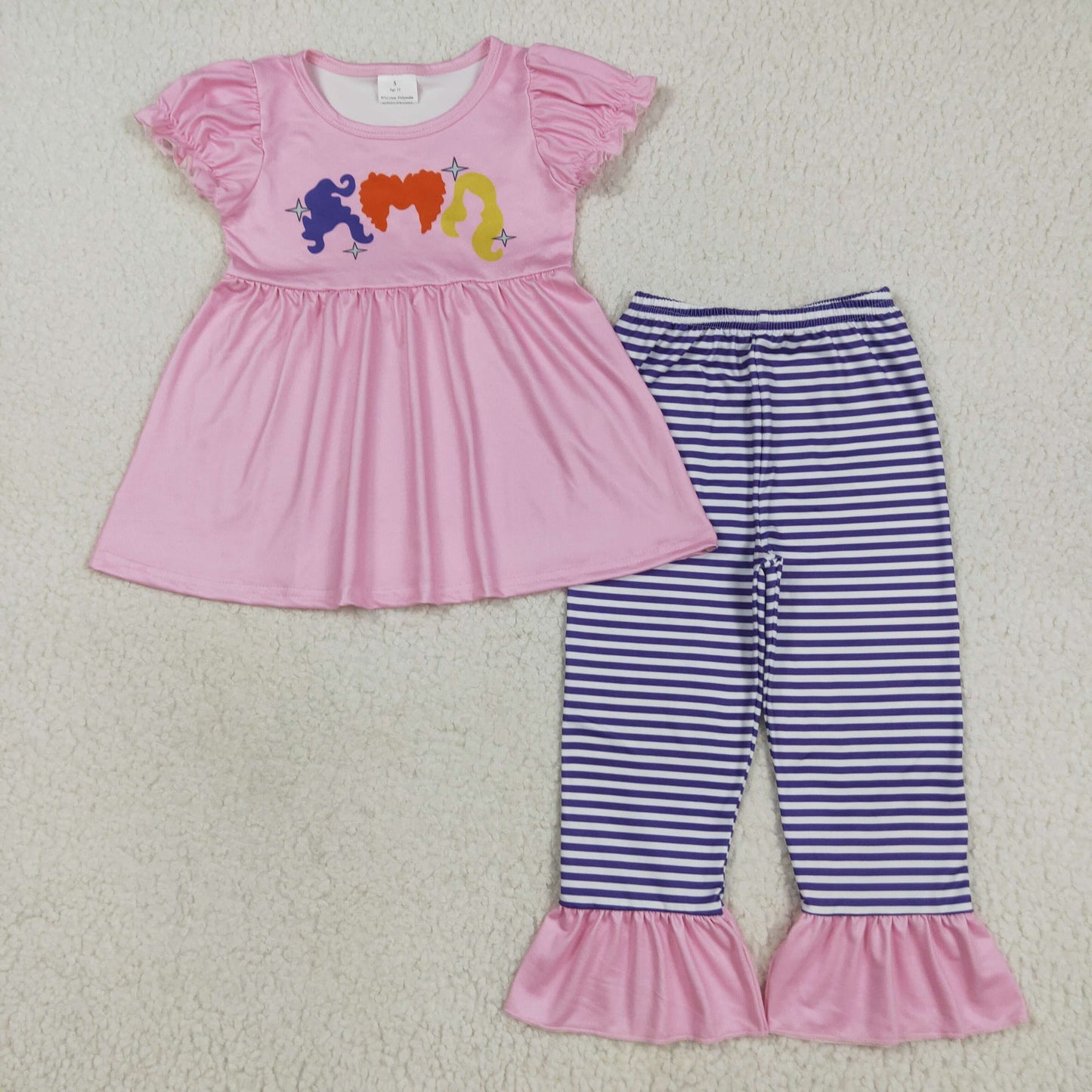 RTS NO MOQ(In Stock) GSPO2043 hocus pink short-sleeved striped trousers suit
