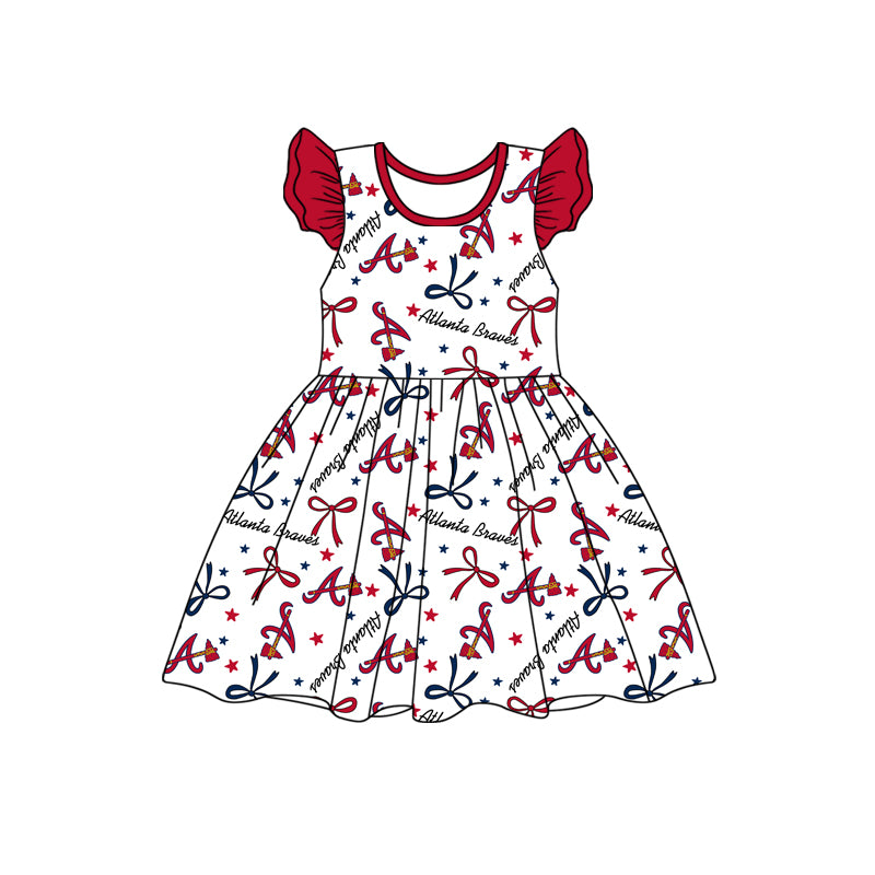 custom moq 3 eta 6-7weeks baby girls clothes bow flying Sleeves Dress