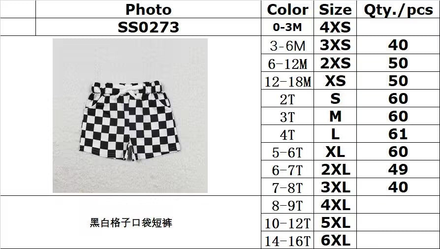 rts no moq SS0273 Black and white plaid pocket shorts