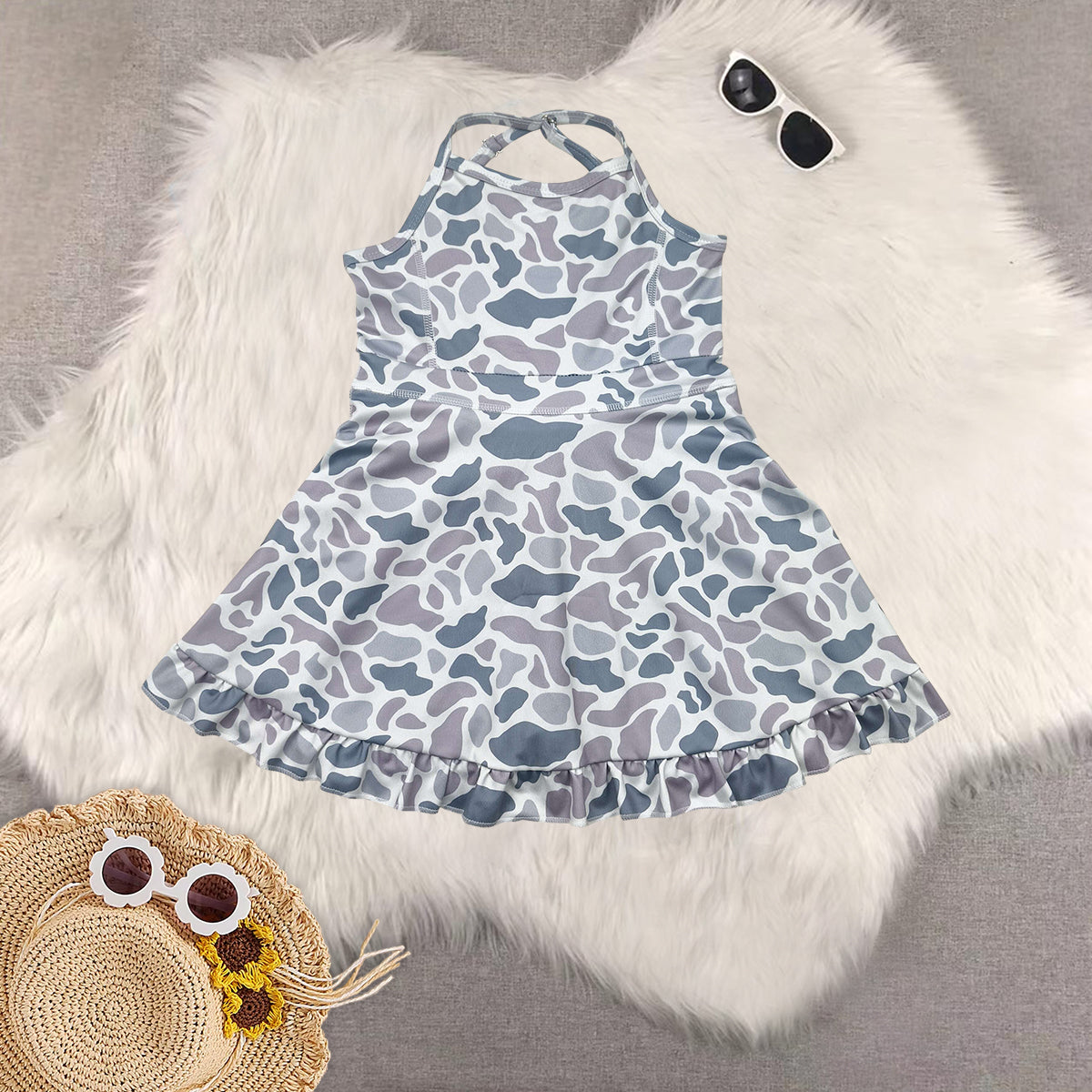 RTS NO MOQ baby girl clothes yoga camouflage suspender skirt sets