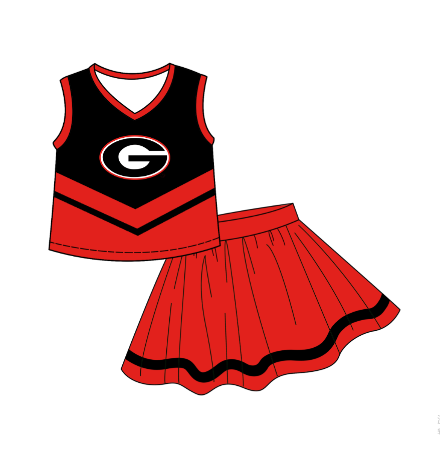 custom moq 3 eta 6-7weeks team summer baby girls clothes black and red sleeveless skirts sets