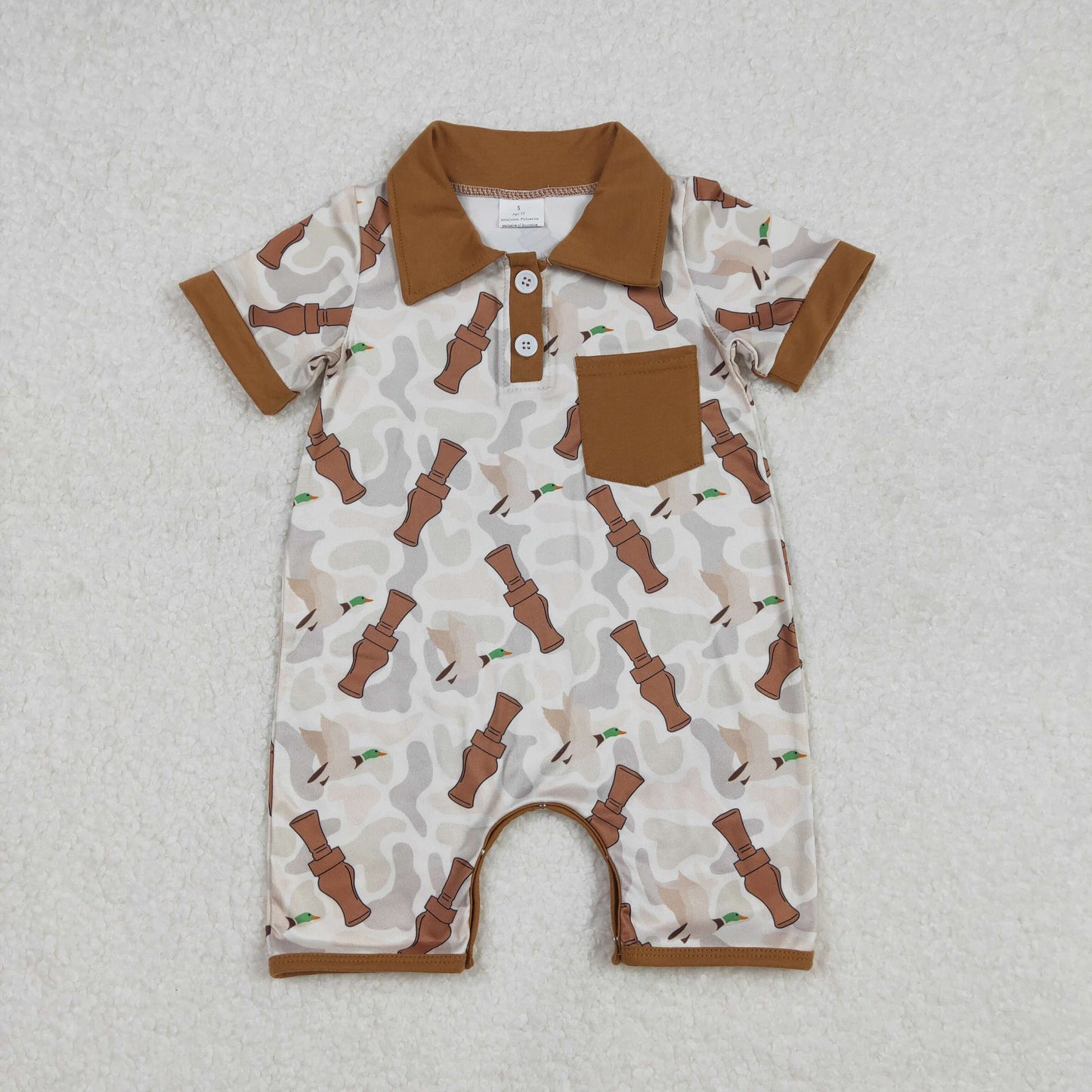RTS NO MOQ(In Stock) SR2464 Duck bottle camouflage brown pocket short-sleeved jumpsuit