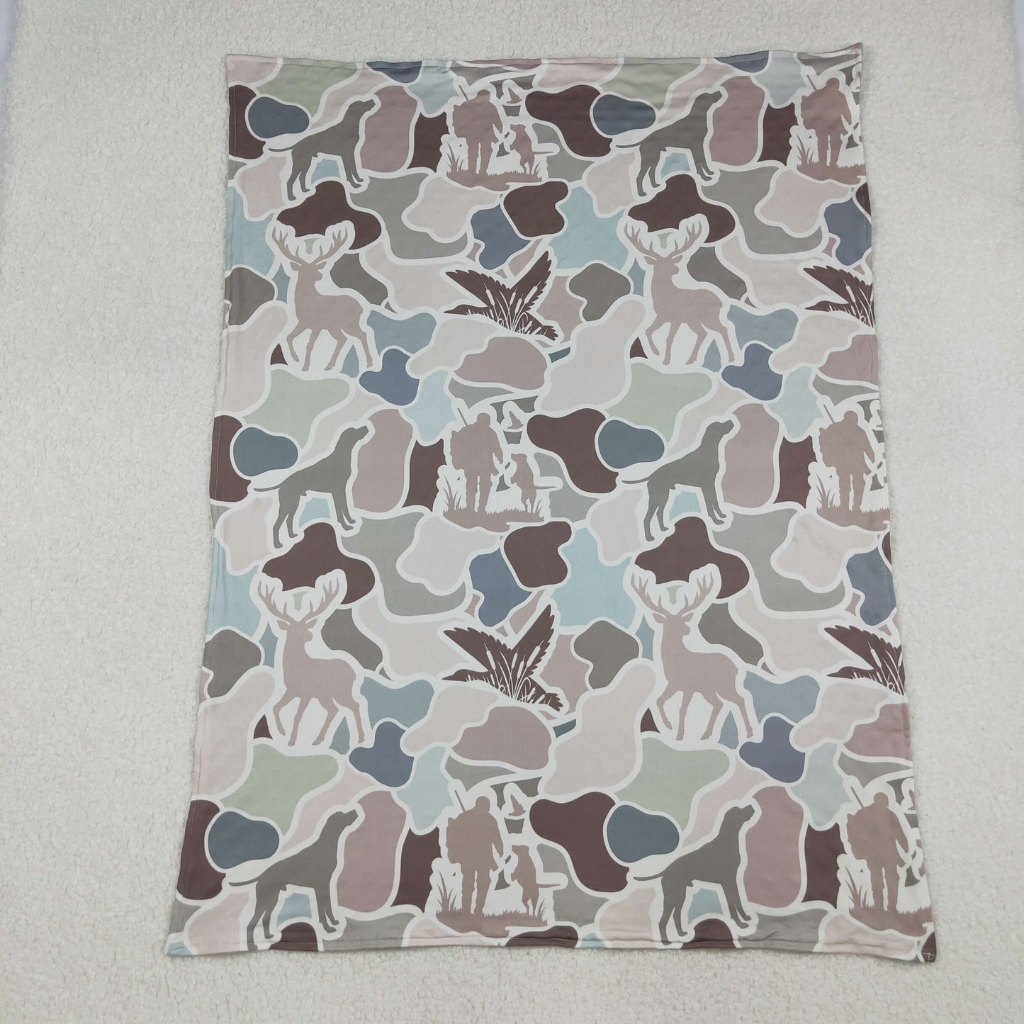 RTS NO MOQ(In Stock) BL0212 Duck and elk camouflage gray-blue baby blanket