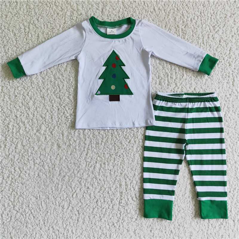 RTS NO MOQ(In Stock ) 6 A28-15 Embroidered Chistmas long sleeve pants set