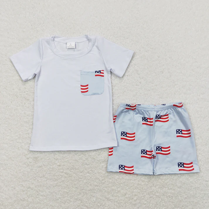 RTS NO MOQ baby boy Clothes 4th of july short sleeve shorts Sets
