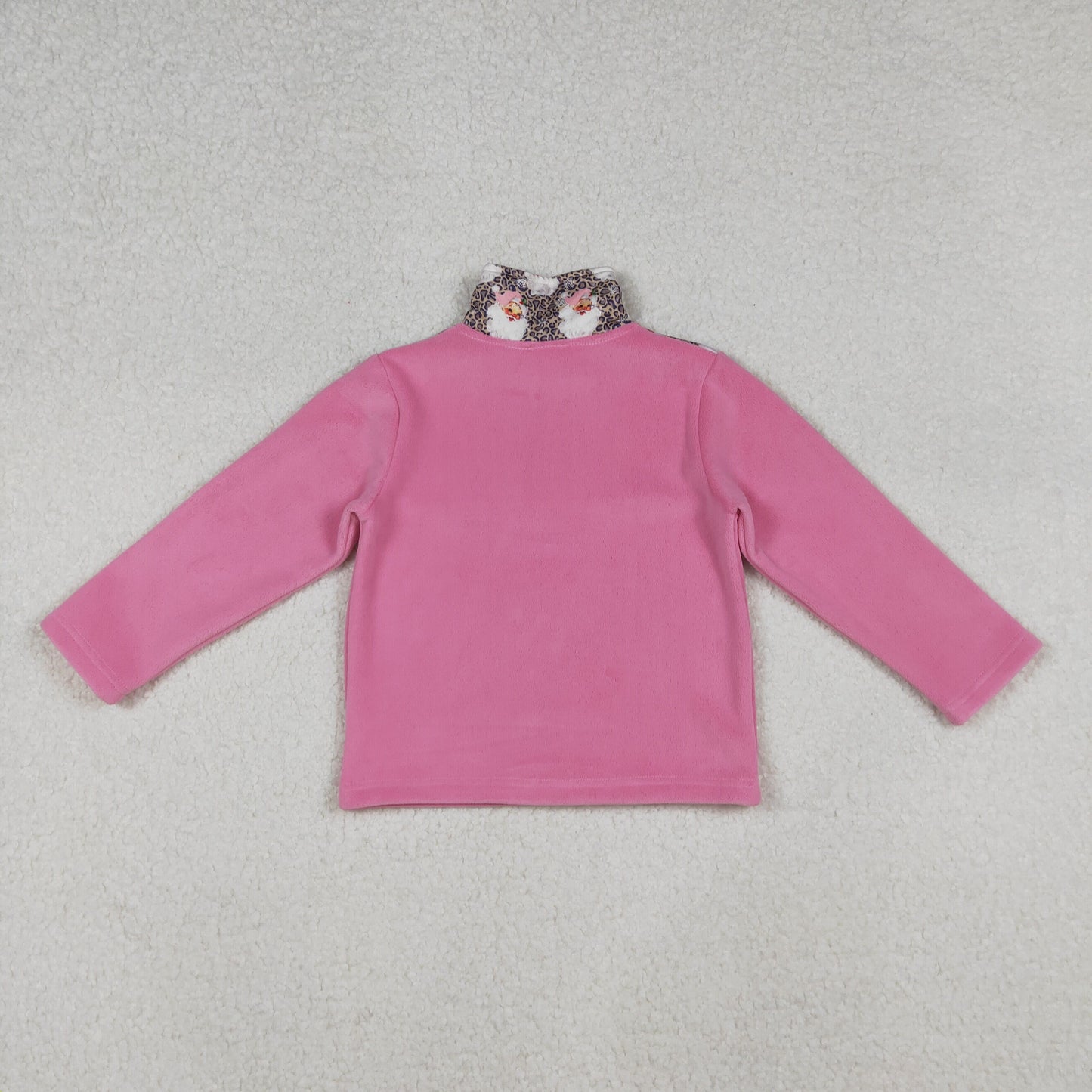 RTS NO MOQ(In Stock) fleece GT1151 Christmas Santa Claus Leopard Print Pink Plush Zipper Long-Sleeved Top