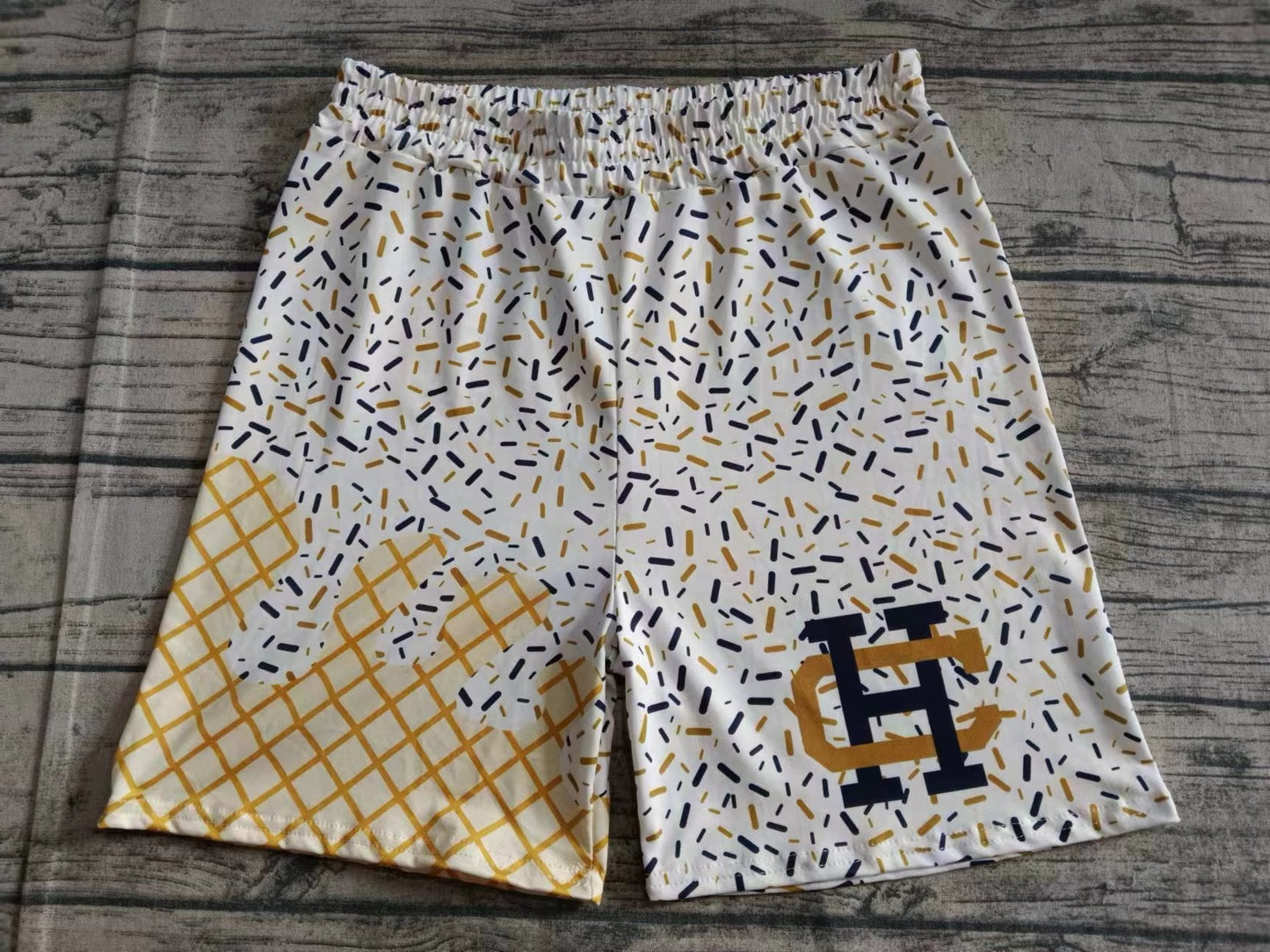 custom moq 3 eta 6-8weeks kids and adult Gold White Beach Summer Shorts