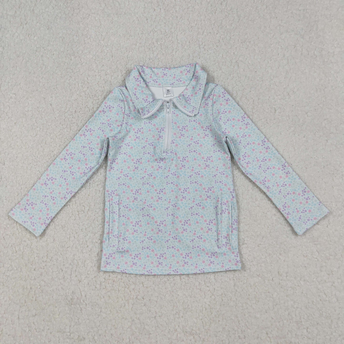 RTS NO MOQ(In Stock) GT1182 Floral Zip Yoga Long Sleeve Top