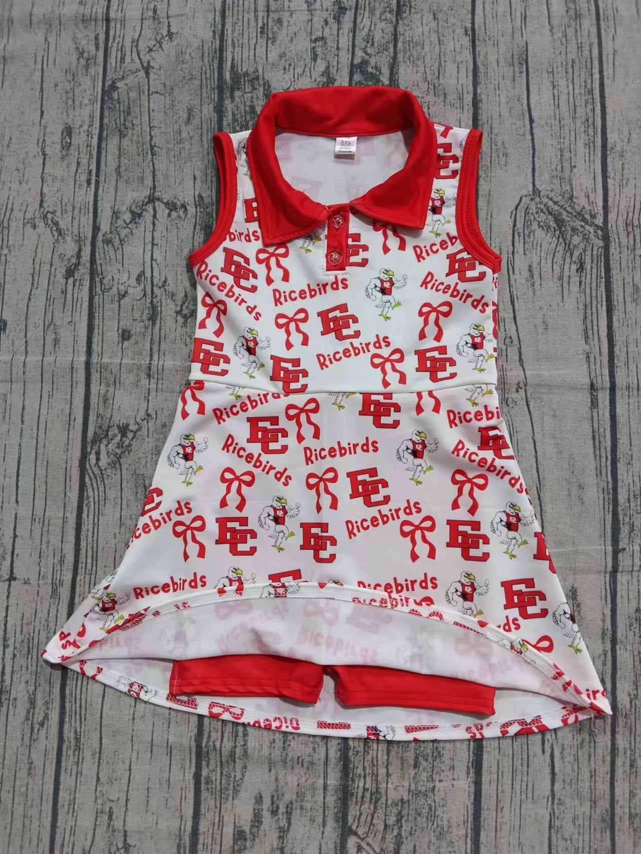 Custom moq 8 eta 6-8weeks baby girl clothes team bow red sleeveless dress-25.9.26