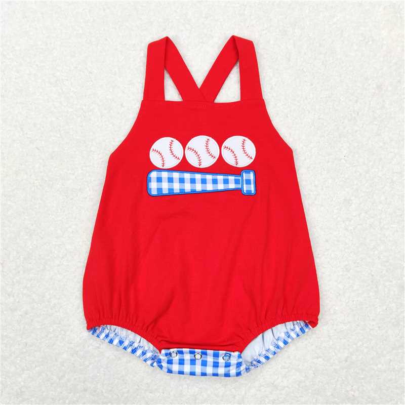 RTS NO MOQ Embroidery baseball red short-sleeved shorts suit & short-sleeved sets and romper