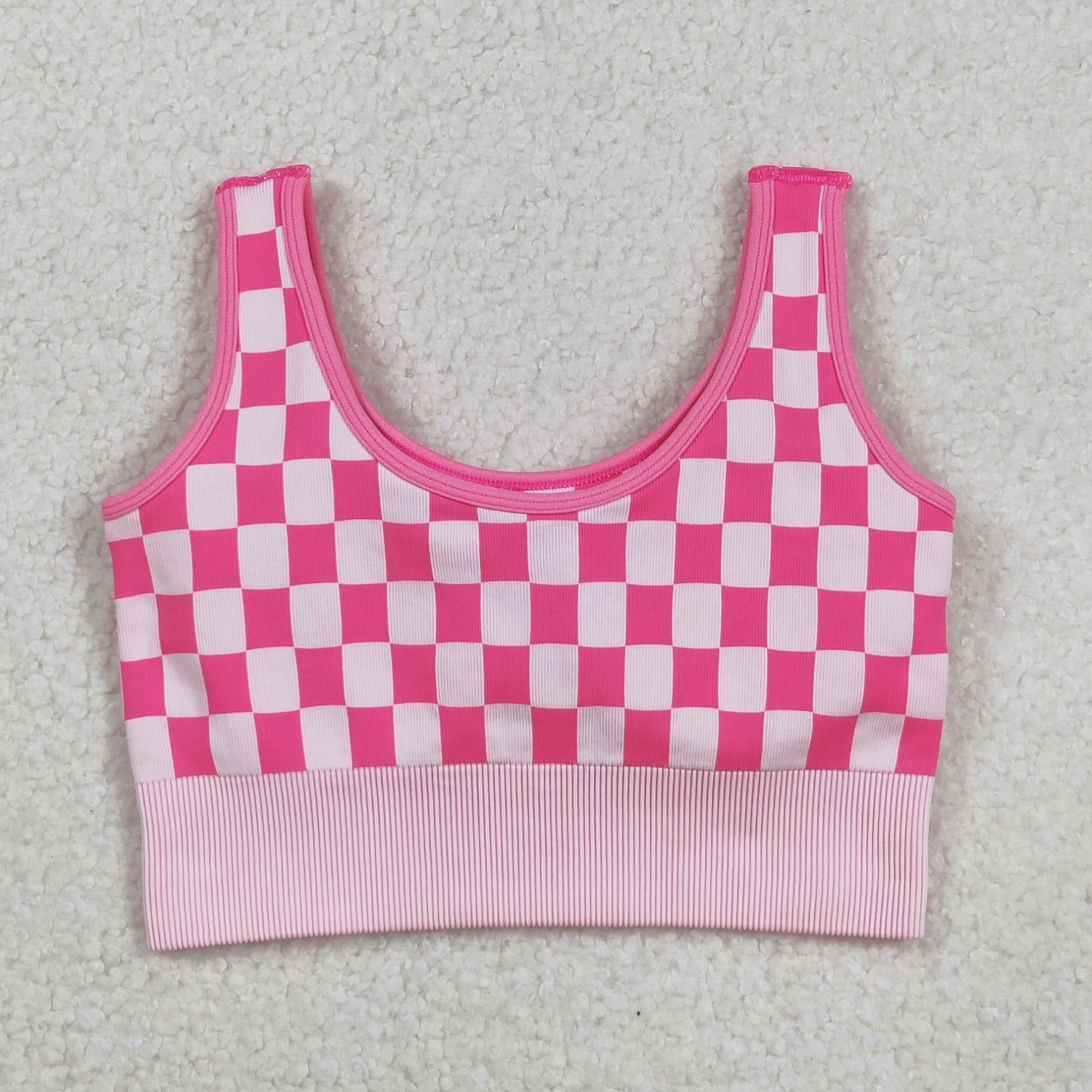 RTS NO MOQ(In Stock) GT1190 Adult Women's Pink and White Checkered Tank Top