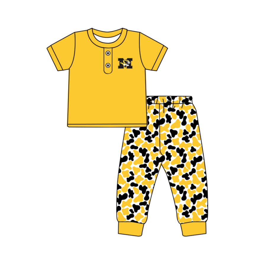 Custom moq 5 mix size milk silk summer teams baby boys clothes camouflage yellow short sleeve pants sets-25.11.25