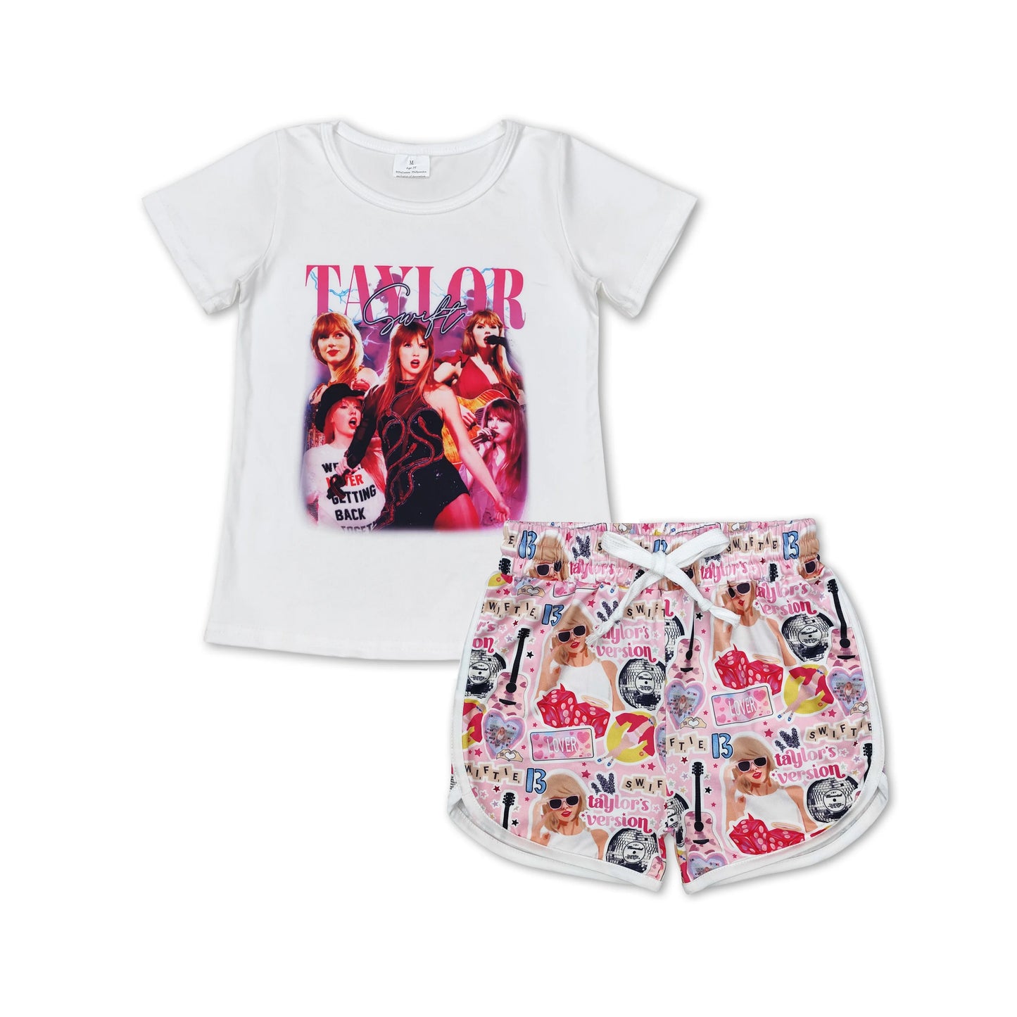 RTS NO MOQ GT0531+SS0418 baby girls clothes taylor swift short sleeve shorts sets