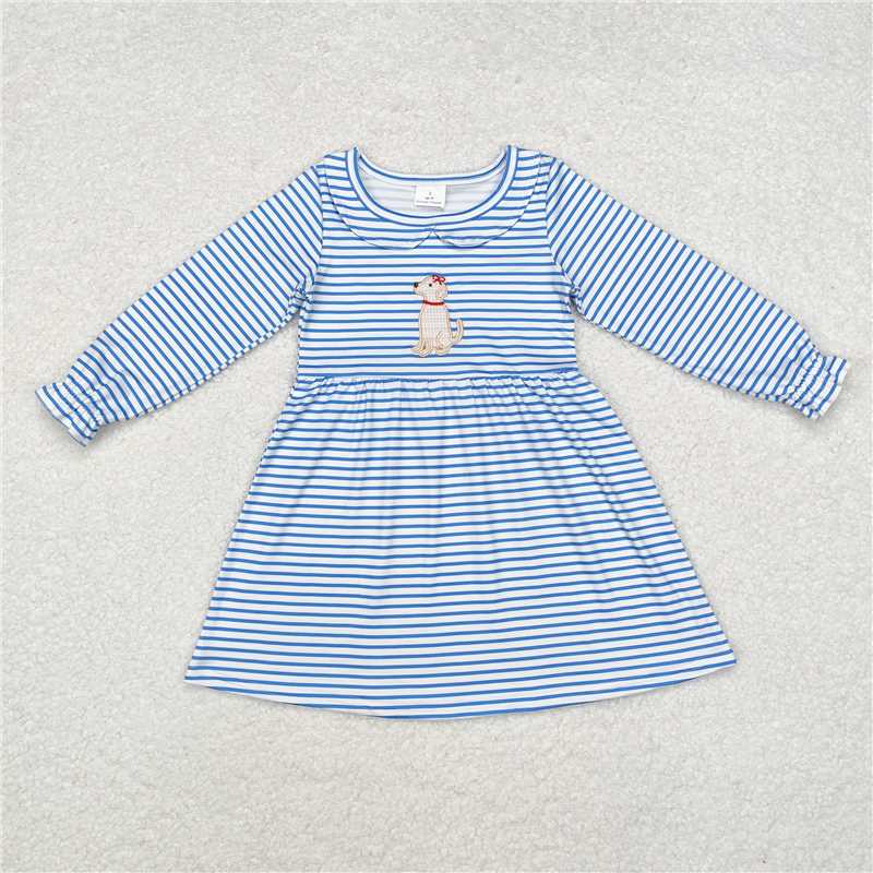 RTS NO MOQ(In Stock) GLD0701 baby clothing embroidery puppy long sleeve dress
