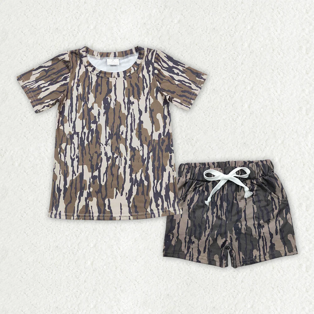 RTS NO MOQ Sibling Baby boy clothes camouflage short-sleeved shorts sets