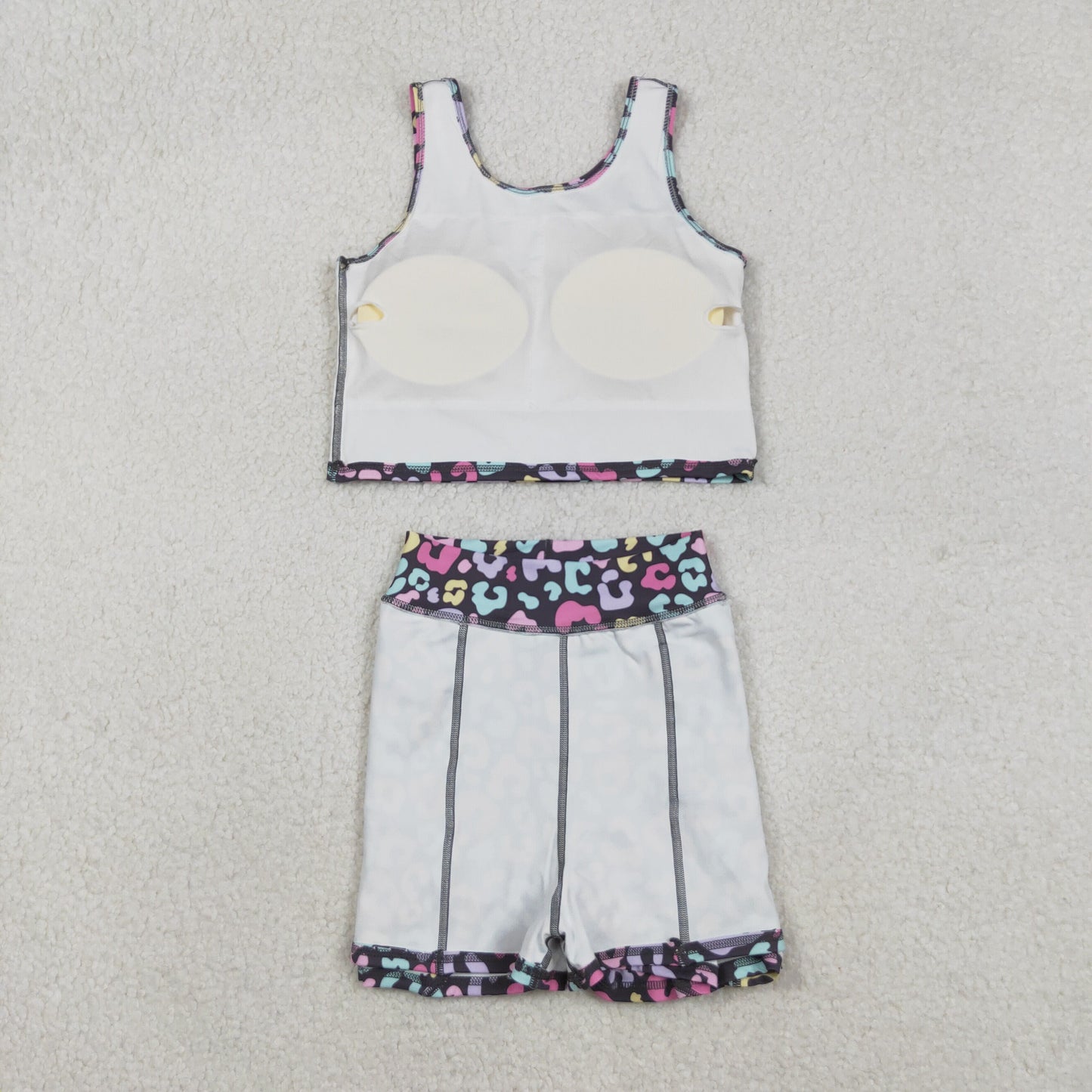 RTS NO MOQ(In Stock) GSD2176 Colorful leopard print gray vest and pants skirt yoga set