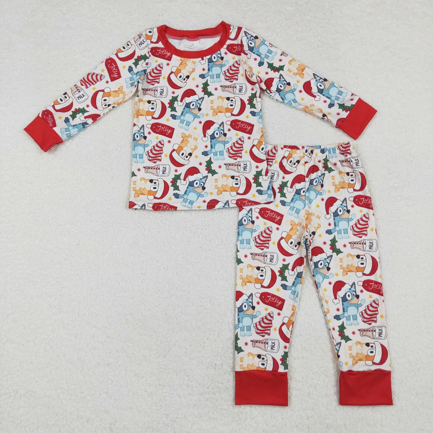 RTS NO MOQ(In Stock ) BLP0821 bluey Christmas milk biscuits red and white long sleeves