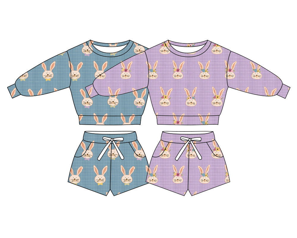 25.11.29 custom each style moq 5 eta 6-8week Sibling Sisters bunny baby girl clothes long sleeve shorts sets 2 match family design