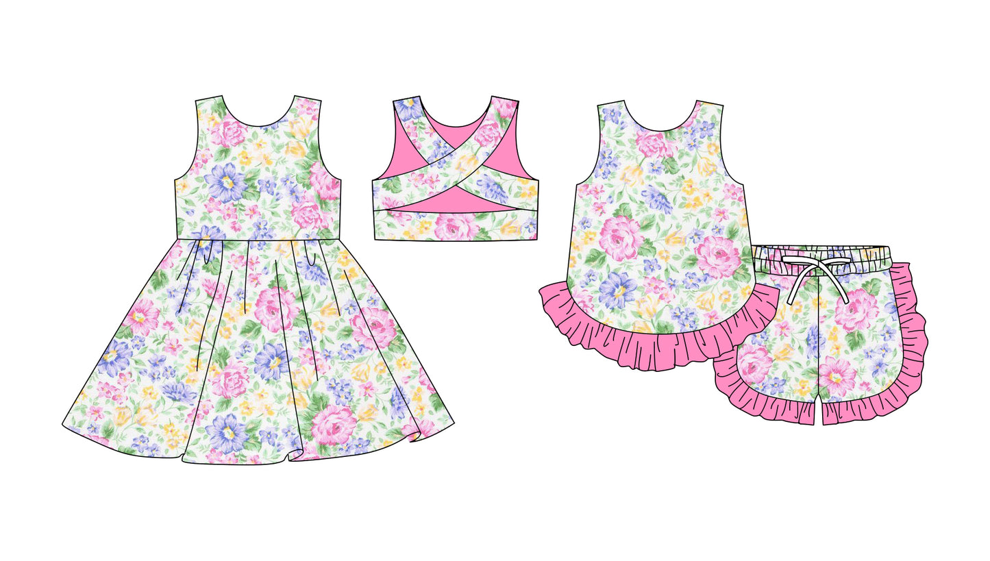 25.11.28 custom each style moq 5 eta 6-8week Sibling Sister floral baby short sleeve shorts sets and dress match design