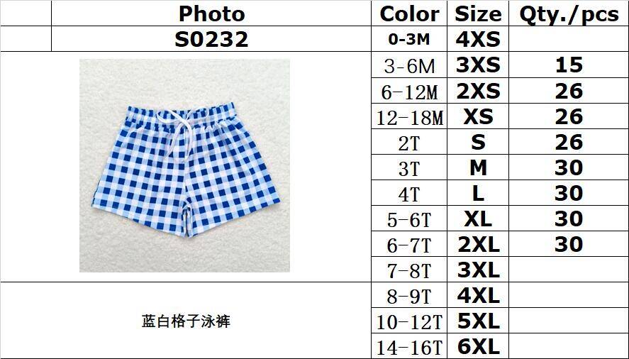 RTS S0232 Blue and white plaid swimming trunks