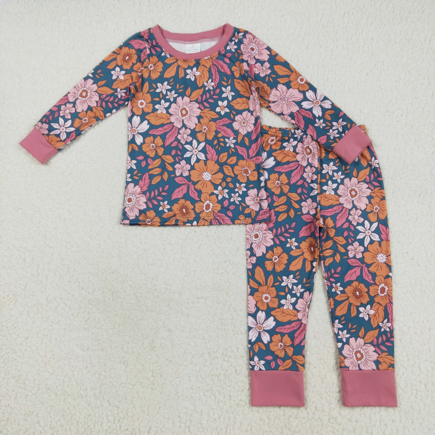 RTS NO MOQ(In Stock) GLP2385 Pink and green long-sleeved trousers and floral pajama set