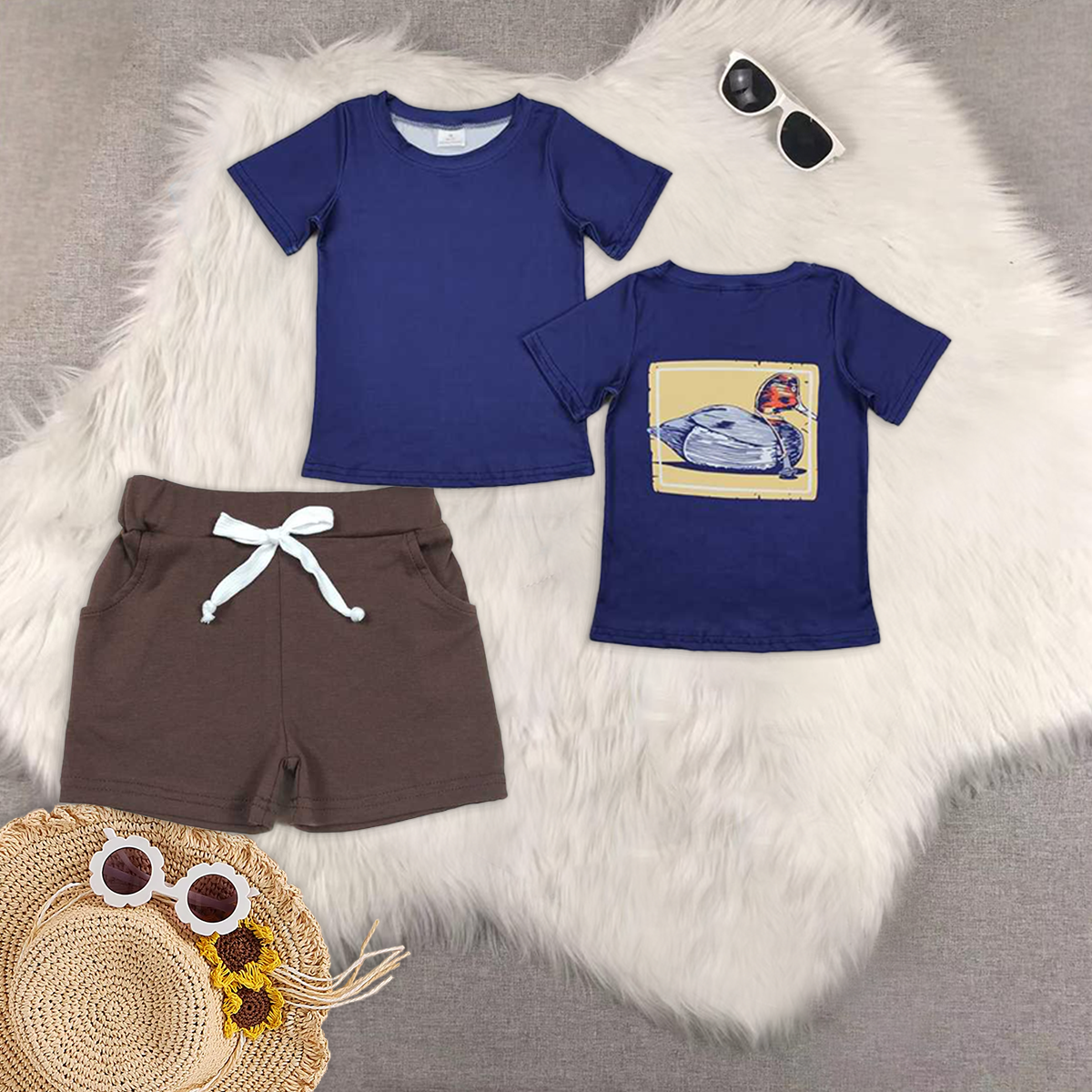 RTS NO MOQ BT1083+SS0134 baby boy clothes short-sleeved top pocket shorts sets